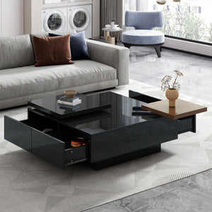 Movable Square Top Coffee Table With 4 Hidden Storage Drawers by Couch.com