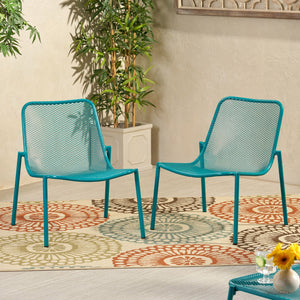 Outdoor Iron Chair With Mesh Design - Teal by Couch.com