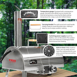 Pizza Oven Outdoor 12" Automatic Rotatable Pizza Ovens Portable Stainless Steel Wood Fired Pizza Oven Pizza Maker With Built-In Thermometer Pizza Cutter Carry Bag by Couch.com