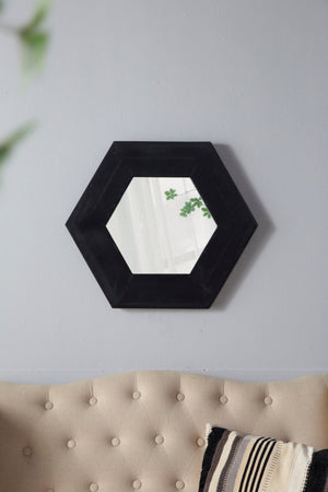 Hexagon Mirror With Natural Wood Frame, Wall Decor For Living Room Bathroom Hallway by Couch.com