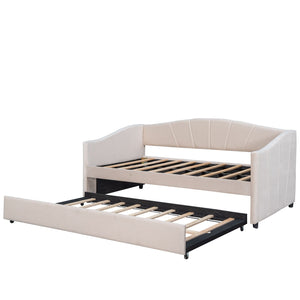 Upholstered Daybed Sofa Bed With Trundle Bed And Wood Slat by Couch.com