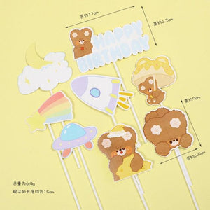Bear Candle Birthday Cake Props Topper Card Cute Fantasy Cup Dessert Smiley  Love Bear  Table Dress Up Cake Props Party Cake Decor Supplies Toppers Birthday Cupcake Topper Various Cake Decorations for Birthday Party Photo Prop