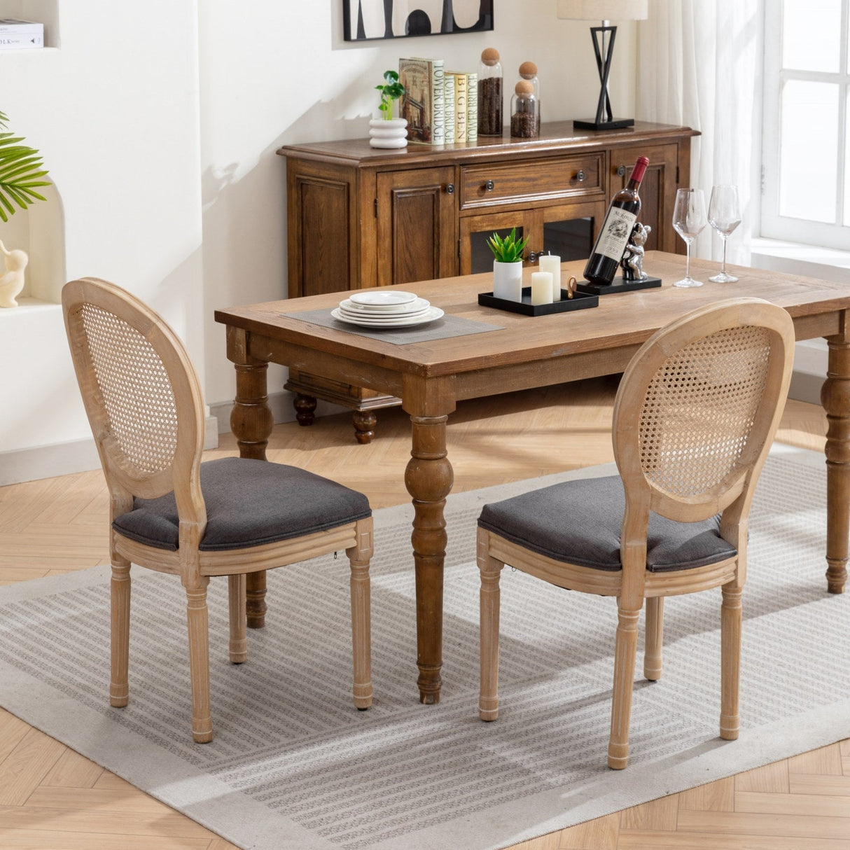 A&A Furniture French Style Solid Wood Frame Dining Chair Set of 2 - Gray
