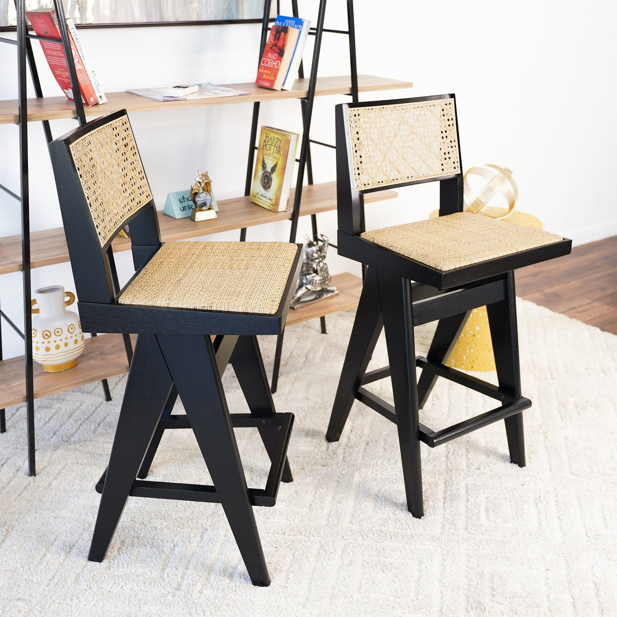 Keira - Bar Stool (Set of 2) - Black / Rattan by Couch.com