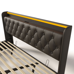 Upholstered Bed, 360 Surround LED Function, Remote Control, Hydraulic Storage Bed With USB, Type-C Charging (Without Mattress) by Couch.com