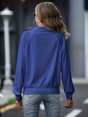 Simple White Zip Up Collared Neck Raglan Sleeve Jacket Comfortable Versatile Casual Women Wear