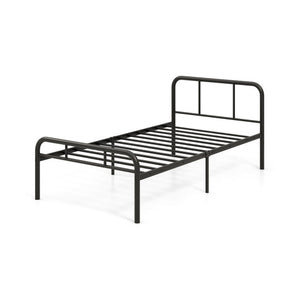 Modern Metal Platform Bed with Headboard and Footboard-Black