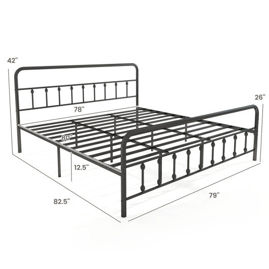 Bed Frame with Headboard and Under Bed Storage Black-King Size