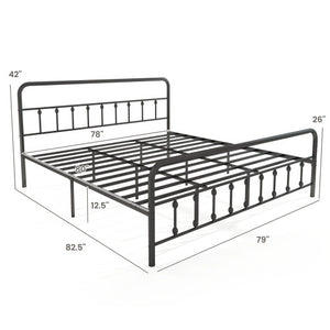 Bed Frame with Headboard and Under Bed Storage Black-King Size