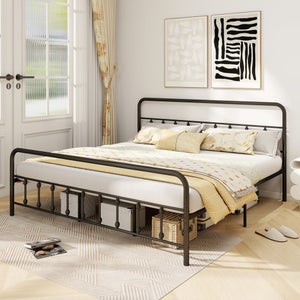 Bed Frame with Headboard and Under Bed Storage Black-King Size