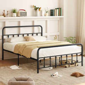 Bed Frame with Headboard and Under Bed Storage Black-Queen Size