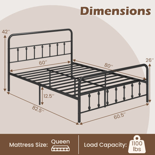 Bed Frame with Headboard and Under Bed Storage Black-Queen Size