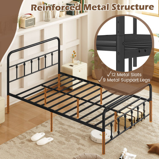 Bed Frame with Headboard and Under Bed Storage Black-Queen Size