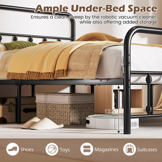 Bed Frame with Headboard and Under Bed Storage Black-Queen Size