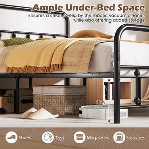 Bed Frame with Headboard and Under Bed Storage Black-Queen Size