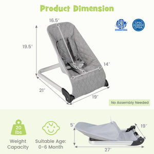 Baby Bouncer Seat with Aluminum and Metal Frame-Light Gray