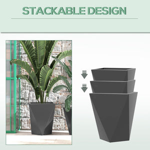 Outsunny - 18", 15.25", 11.75" Tall Planters (Set of 3), Indoor Outdoor Planters With Drainage Holes, Stackable Flower Pots For Garden, Patio, Balcony, Front Door - Gray by Couch.com