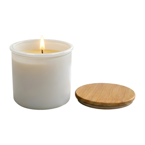 Beeswax Candle Poured in USA in 10 oz White Colored Recycled Spanish Glass Jar with Bamboo Lid