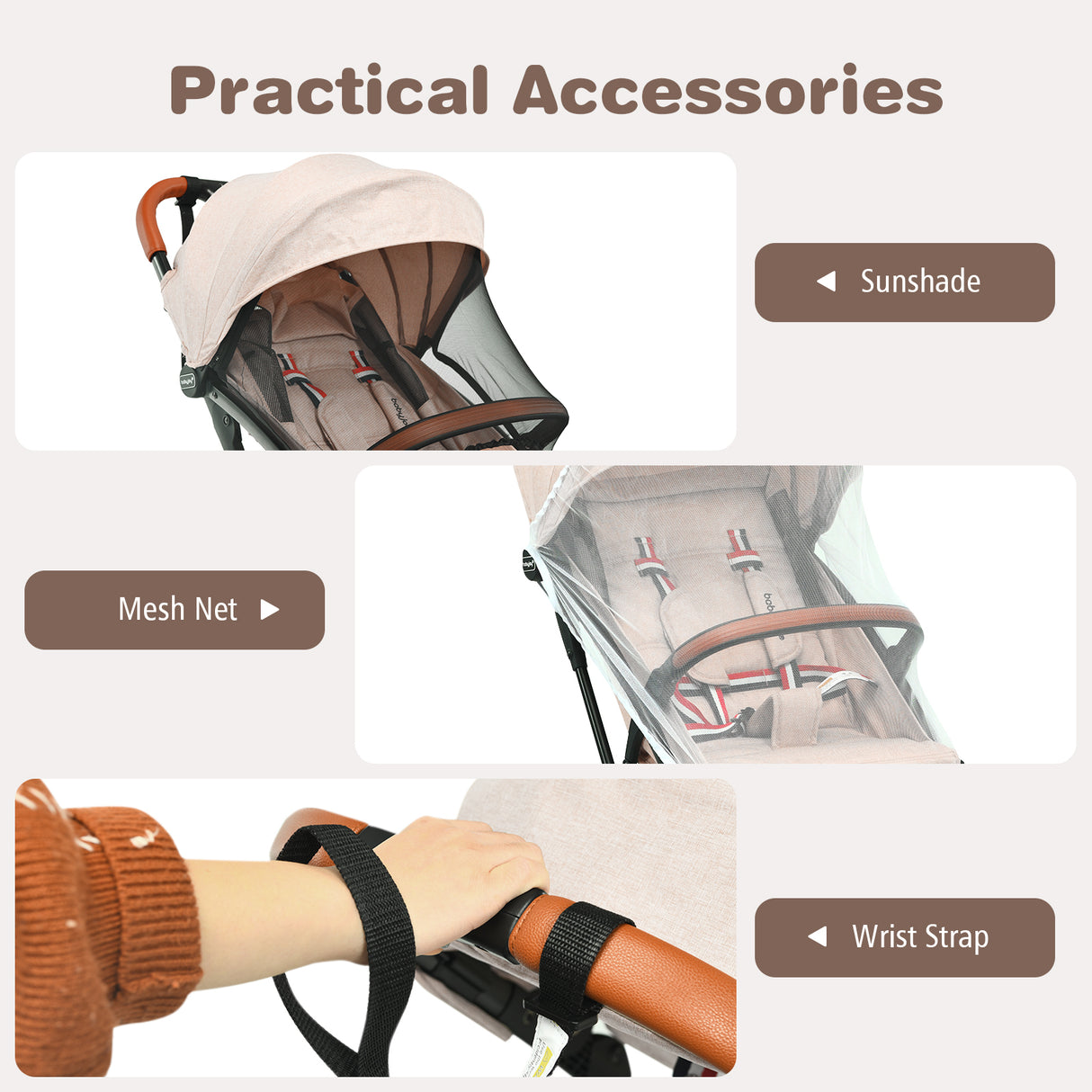 Lightweight Aluminium Frame Baby Stroller with Net-Beige