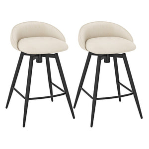 Upholstered Bar Stools Set of 2 with Footrest and Backrest-Beige