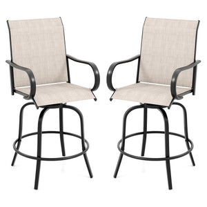 2 Pieces 360 Rotating Bar Stool Set with Armrests for Patio-Gray