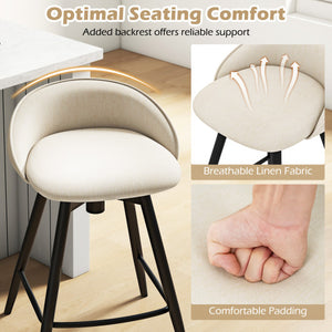 Upholstered Bar Stools Set of 2 with Footrest and Backrest-Beige
