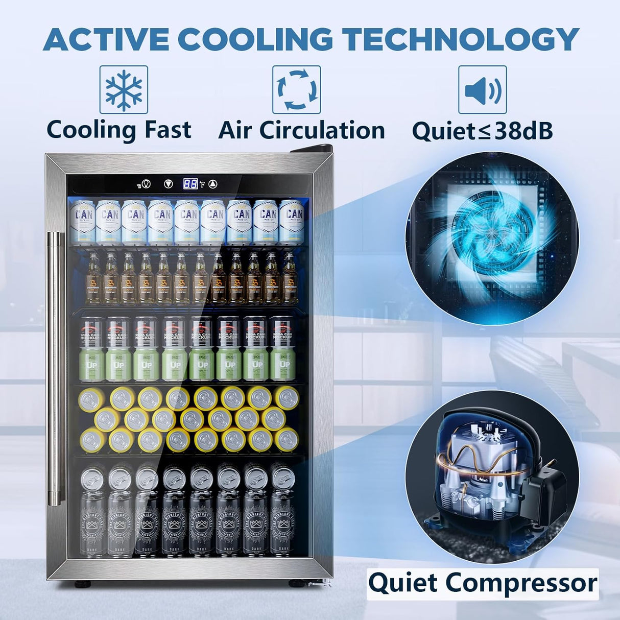 Beverage Refrigerator Cooler 4.4 Cu.Ft,145 Can Mini Fridge with Glass Door W58128SSH