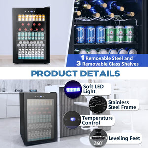 Beverage Refrigerator Cooler 4.5 Cu.Ft,145 Can Mini Fridge with Glass Door W58128BH