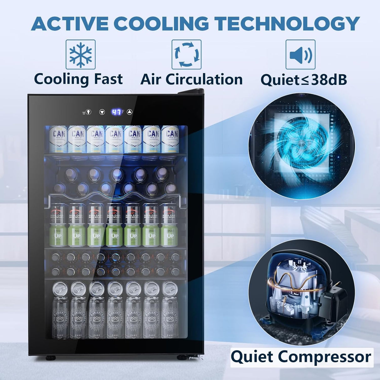 Beverage Refrigerator Cooler 4.5 Cu.Ft,145 Can Mini Fridge with Glass Door W58128BH