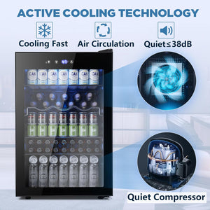 Beverage Refrigerator Cooler 4.5 Cu.Ft,145 Can Mini Fridge with Glass Door W58128BH
