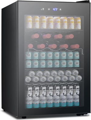 Beverage Refrigerator Cooler 4.5 Cu.Ft,145 Can Mini Fridge with Glass Door W58128BH