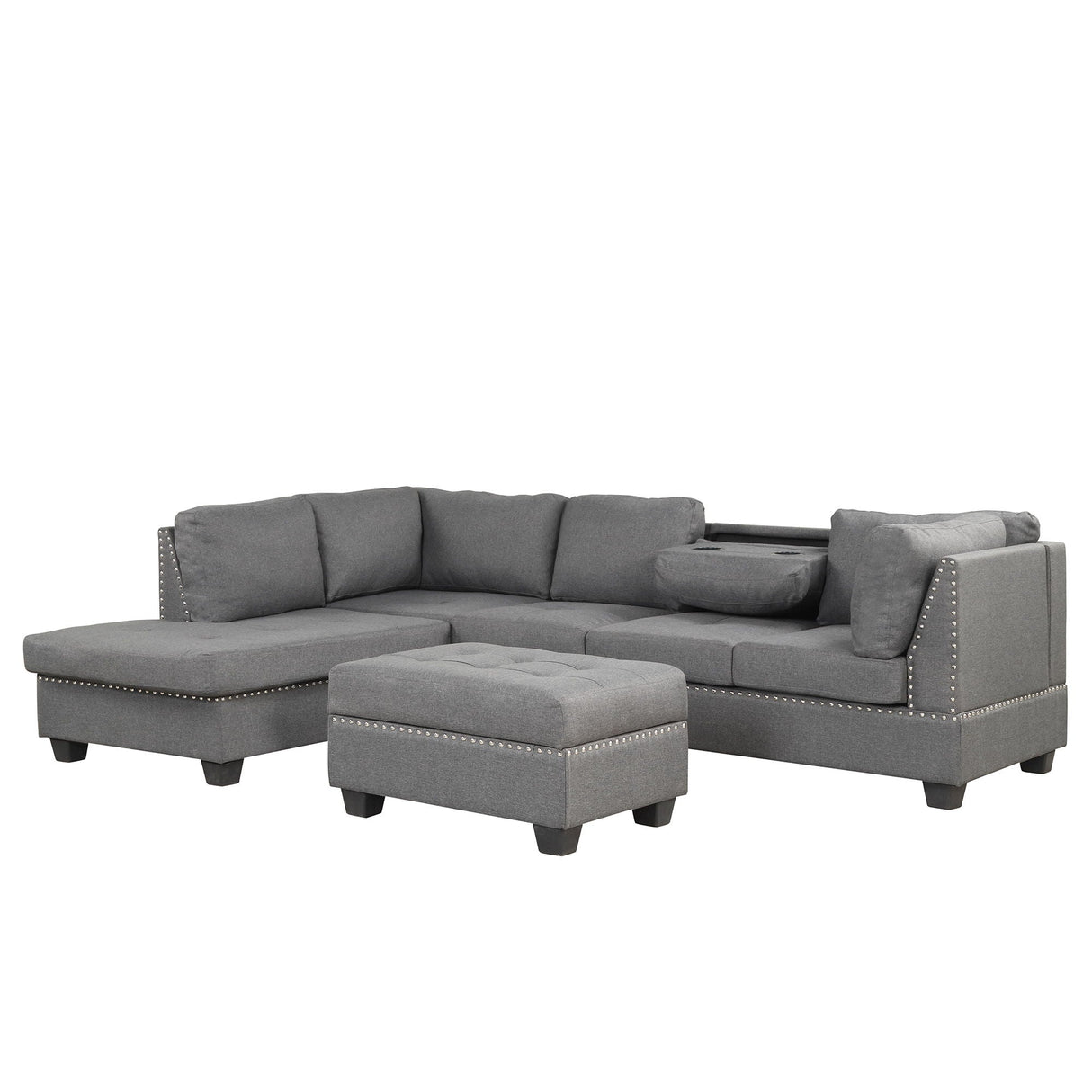 Reversible Sectional Sofa Space Saving With Storage Ottoman Rivet Ornament L-Shape Couch For Small Or Large Space Dorm Apartment by Couch.com