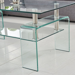 Modern Tempered Glass Coffee Table With 2 Tier Storage For Living Room by Couch.com