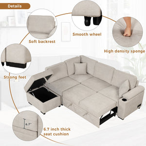 Sleeper Sofa Bed, 2 In 1 Pull Out Sofa Bed L Shape Couch With Storage Ottoman For Living Room, Bedroom Couch And Small Apartment by Couch.com