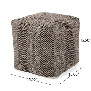 Barracuda Handcrafted Cotton Pouf With Chevron Pattern - Brown / Beige