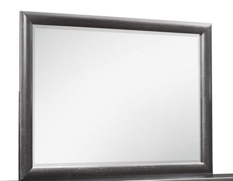 The Civic - Mirror, featuring a sleek dark frame, is positioned against a plain background, reflecting light and its surroundings.