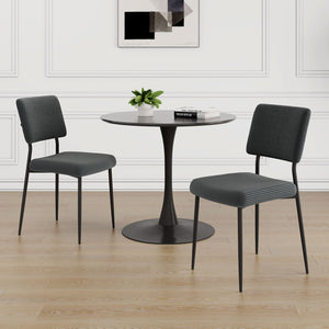 Modern Gray Simple Velvet Dining Chair Fabric Upholstered Chair Family Bedroom Stool Back Dressing, Black Round Table Set, Chair Metal Legs (Set of 3) - Black / Dark Gray by Couch.com