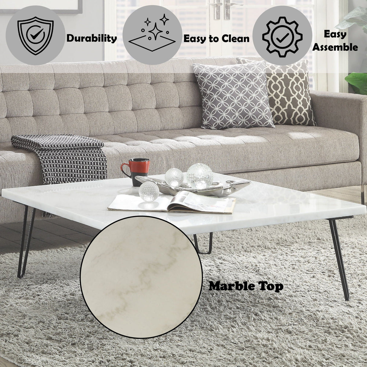 Telestis - Marble Top Coffee Table - Black / White Marble by Couch.com