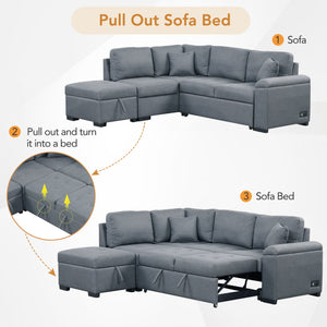 Sleeper Sectional Sofa, L-Shape Corner Couch Sofa Bed With Storage Ottoman & Hidden Arm Storage & USB Charge For Living Room Apartment by Couch.com