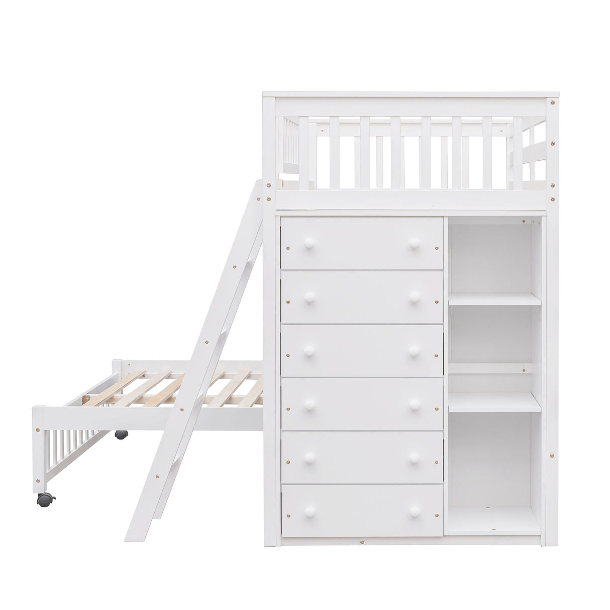 Bunk Bed With 6 Drawers And Flexible Shelves, Bottom Bed With Wheels by Couch.com