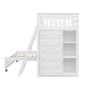 Bunk Bed With 6 Drawers And Flexible Shelves, Bottom Bed With Wheels by Couch.com