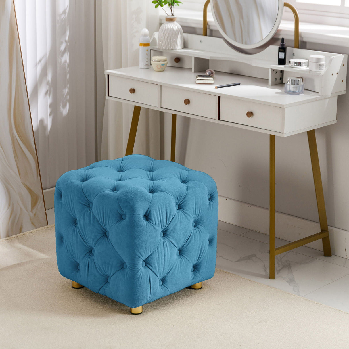 Modern Velvet Upholstered Ottoman, Exquisite Small End Table, Soft Foot Stool, Dressing Makeup Chair, Comfortable Seat For Living Room, Bedroom, Entrance by Couch.com