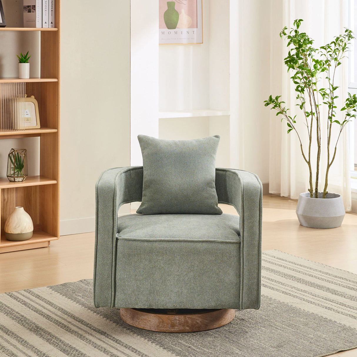 Swivel Accent Open Back Barrel Chair With Weathered Base by Couch.com