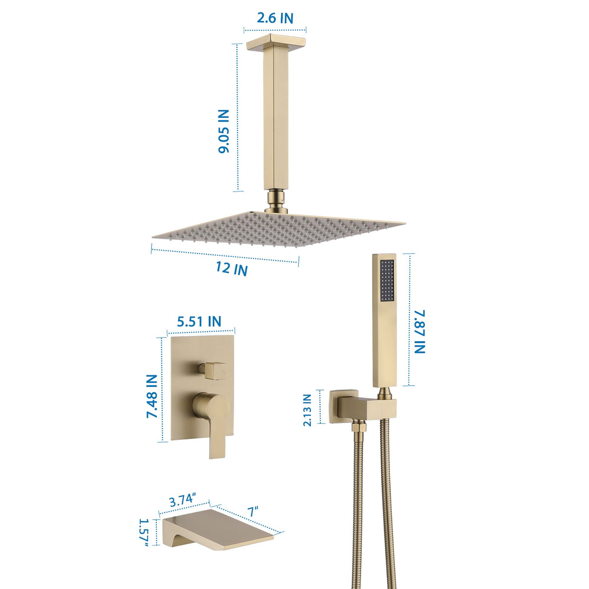 Contemporary Shower System With Rainfall Head And Handheld Spray, Wall Mounted by Couch.com