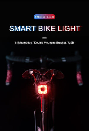 Bicycle Light Smart Rear Taillight USB LED Waterproof Safety Stop Signal Brake Cycling Lamp Waterproof Bike Rear Lights USB Rechargeable Ultra Bright Led Brake Light Cycling Riding Safety Taillight Flashlight