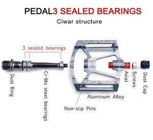 Bicycle pedal Flat Bike Pedals Road 3 Seal Bearings Mountain Bike aluminum Wide Platform Mountain Bike Pedals Flat Bicycle Pedals Lightweight Road Bike Pedals Fiber Sealed Bearing Flat Pedals