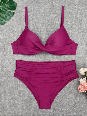 Bikini Swimwear Women High Waist Swimsuit Solid Color Bikini Set Women's Push Up Underwire Top Bottom Bikini Bathing Swimsuits Beach Wear Padded Push Up Bikini Set Female