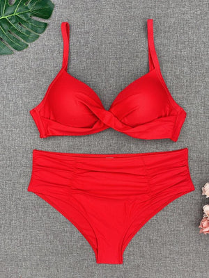 Bikini Swimwear Women High Waist Swimsuit Solid Color Bikini Set Women's Push Up Underwire Top Bottom Bikini Bathing Swimsuits Beach Wear Padded Push Up Bikini Set Female