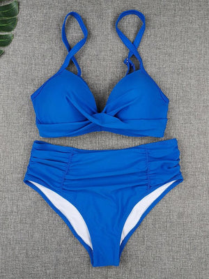 Bikini Swimwear Women High Waist Swimsuit Solid Color Bikini Set Women's Push Up Underwire Top Bottom Bikini Bathing Swimsuits Beach Wear Padded Push Up Bikini Set Female