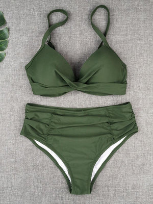 Bikini Swimwear Women High Waist Swimsuit Solid Color Bikini Set Women's Push Up Underwire Top Bottom Bikini Bathing Swimsuits Beach Wear Padded Push Up Bikini Set Female